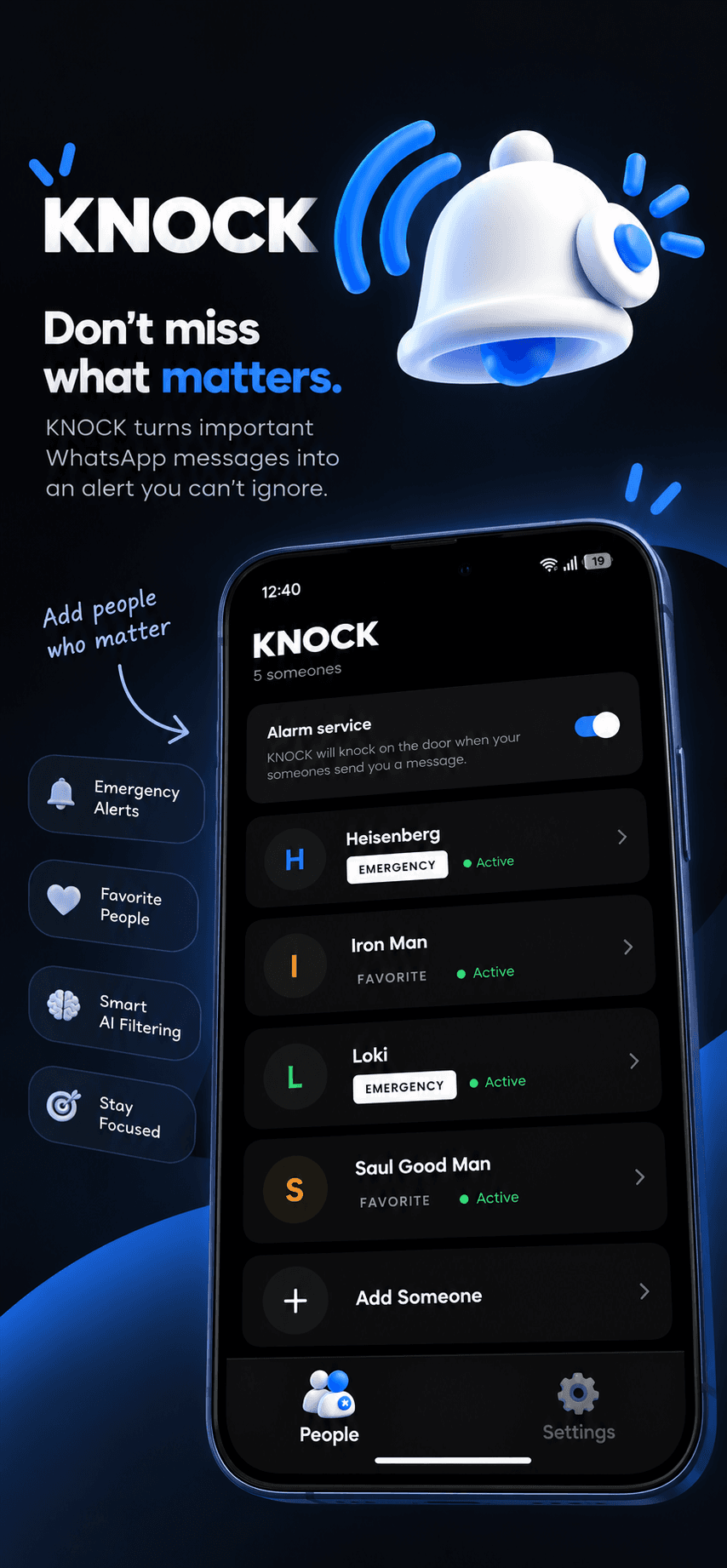 KNOCK full-screen alert for an important message.